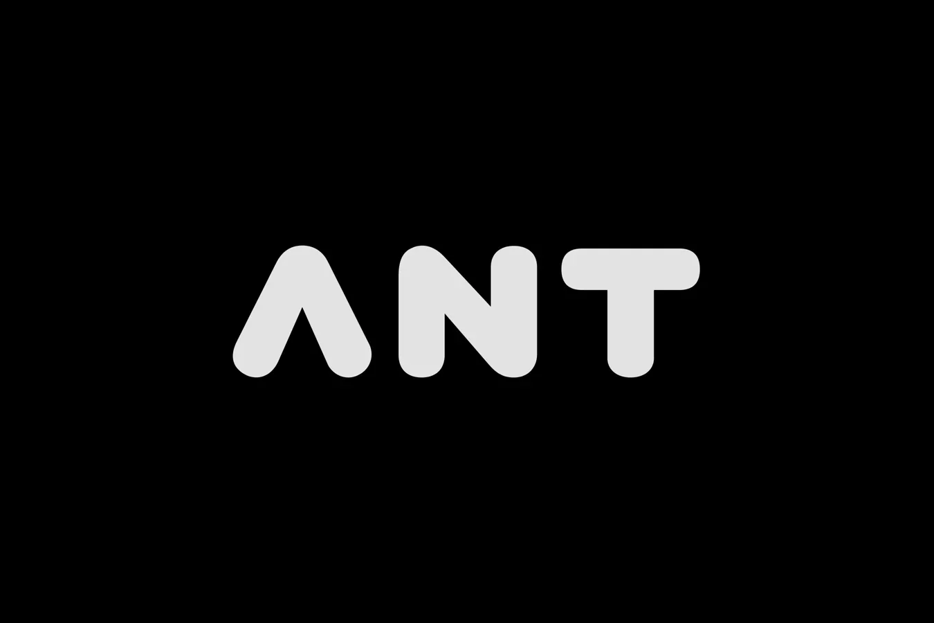 The word ANT in a rounded sans-serif wordmark, light grey on black